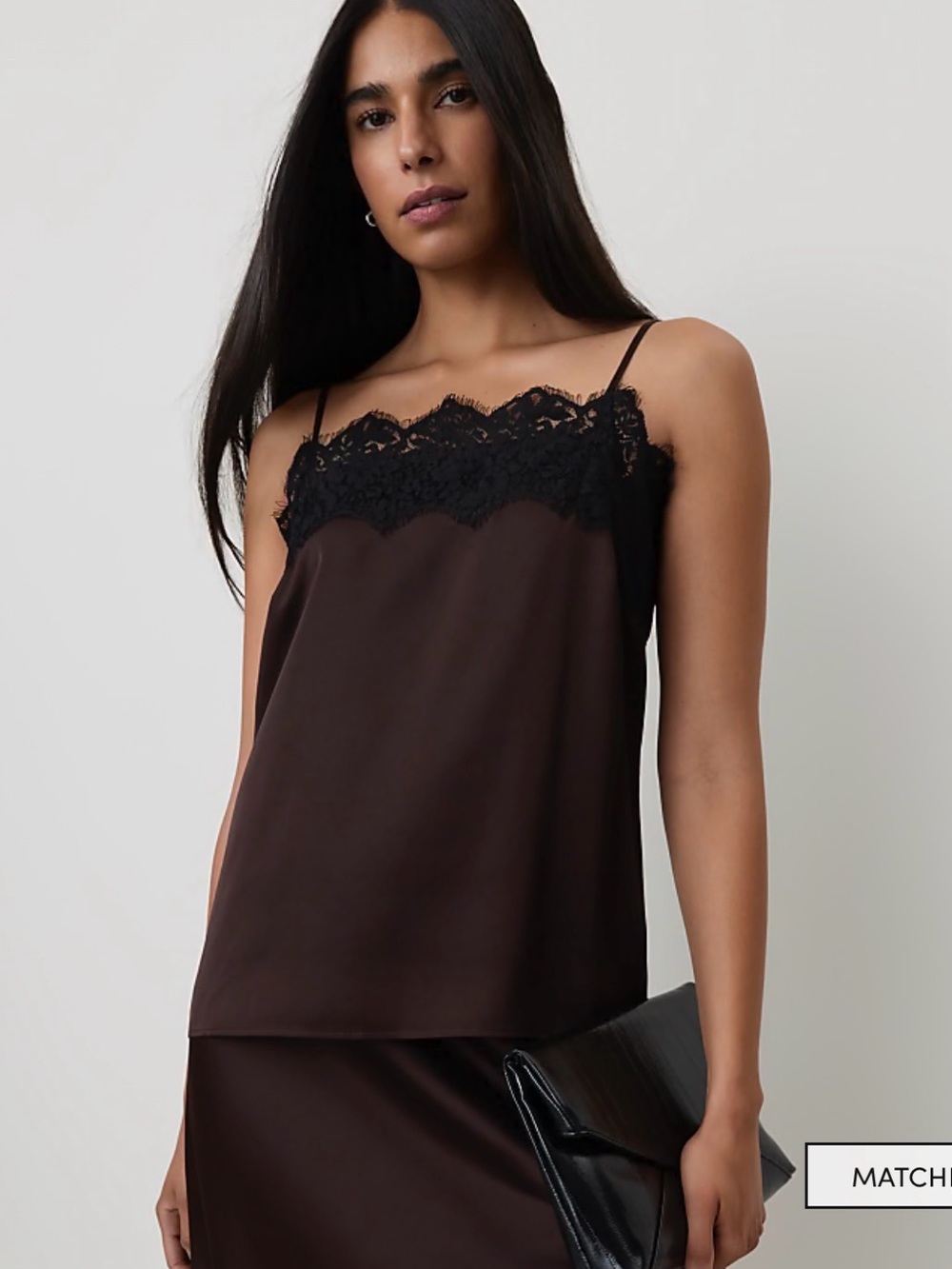 Black Lace-Trim Satin Cami and skirt set